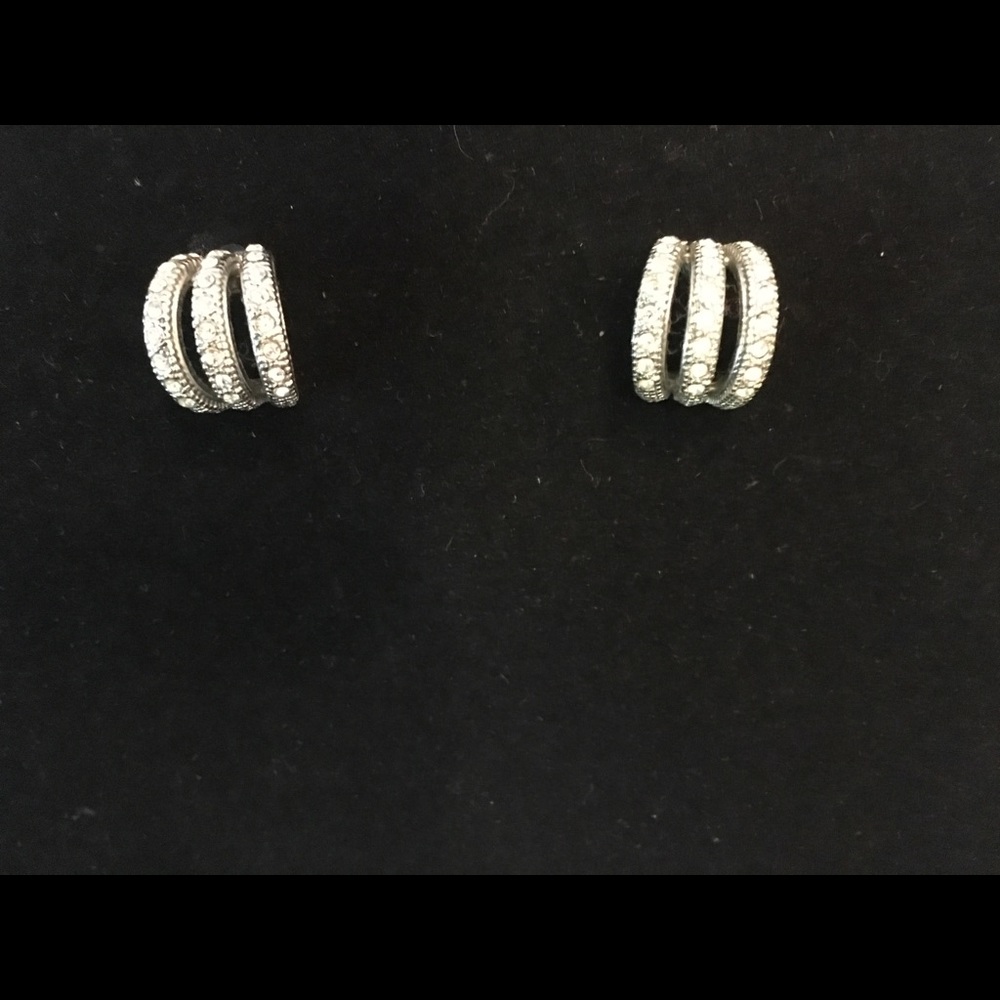Silver Cuff Rhinestone Earrings